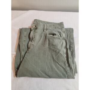 American Eagle Pants Womens 10 Green Ultra Wide Leg Super High Rise Linen Crop